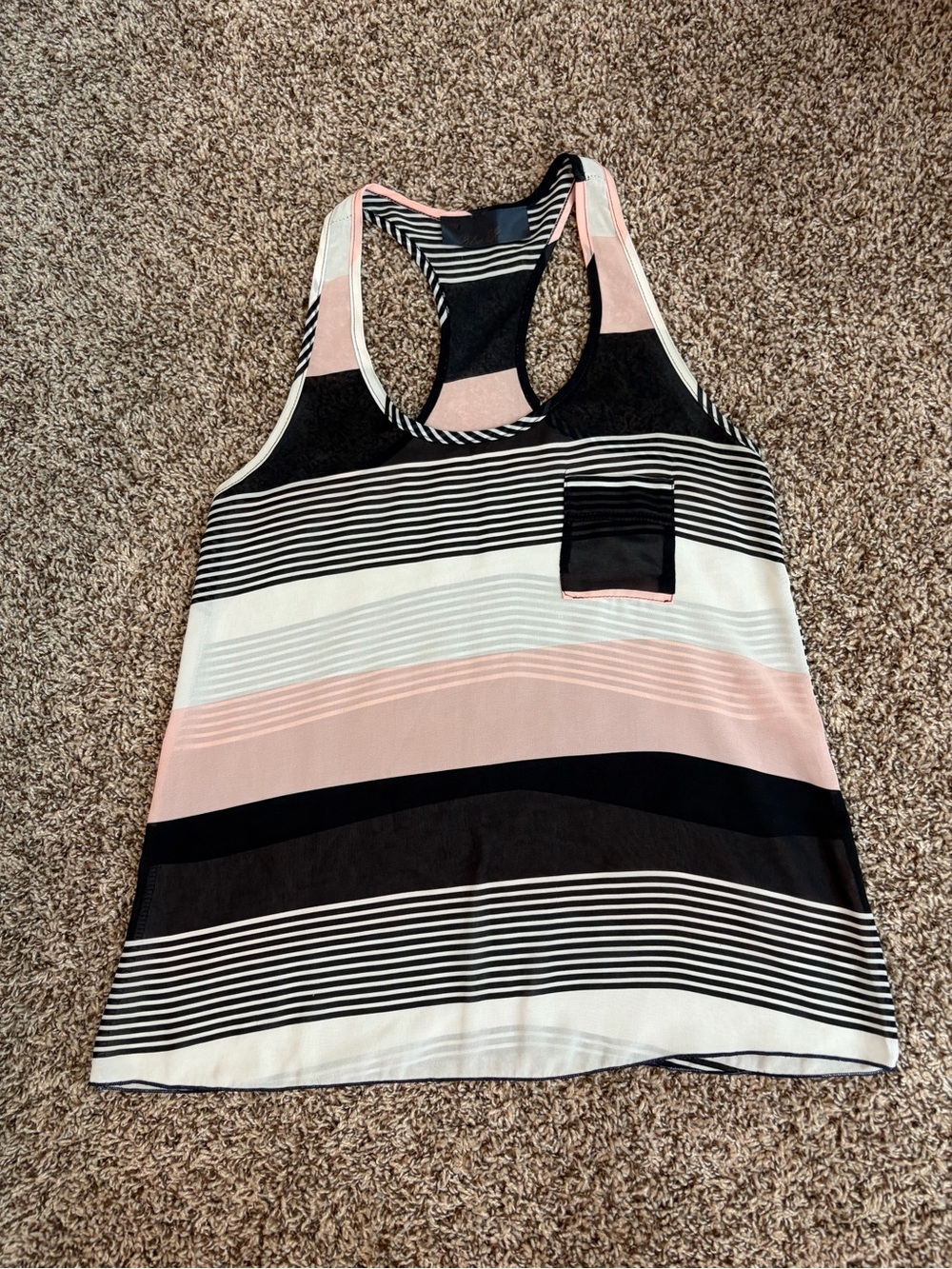 Striped Racerback Tank Top in Black, White & Pink